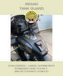 Indian Challenger Tank  Guard in black with standard hem, pocket, and bloodknot concho