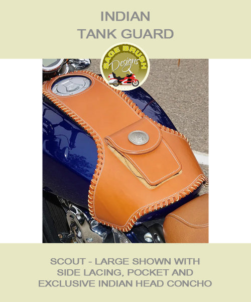 Large Indian Scout tank guard with side lacing, a pocket, and exclusive Indian Head concho