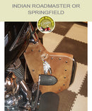 Roadmaster tan engine guard chaps with studs and feather embroidery
