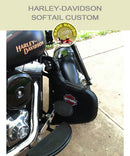 Softail Custom black engine guard with Harley-Davidson logo embroidery