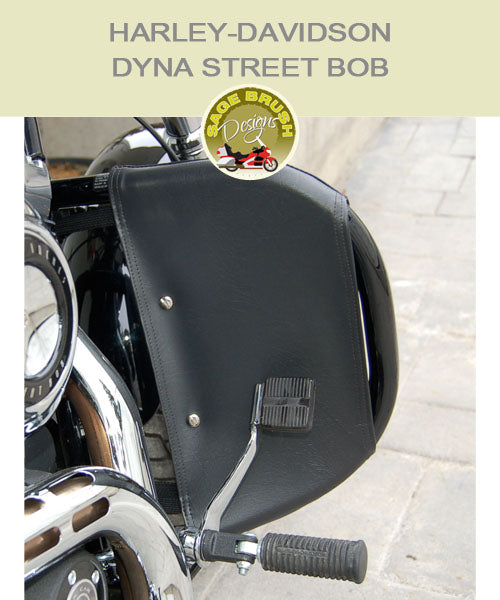 Dyna Street Bob OEM bar with forward controls with black engine guard chaps