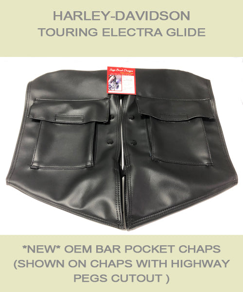 Harley Davidson Electra Glide Chaps for OEM Bar with Pockets (shown on chaps with highway pegs cutout)