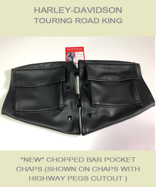 Harley-Davidson Touring Road King Chopped Bar Soft Lowers with Pockets shown with highway peg cutouts