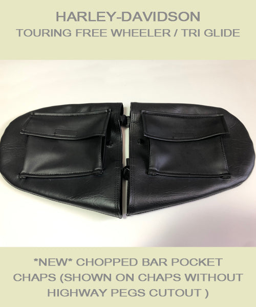 Harley-Davidson Touring Free Wheeler / Tri Glide Soft Lowers in Black Vinyl with Pockets made for Chopped Bar