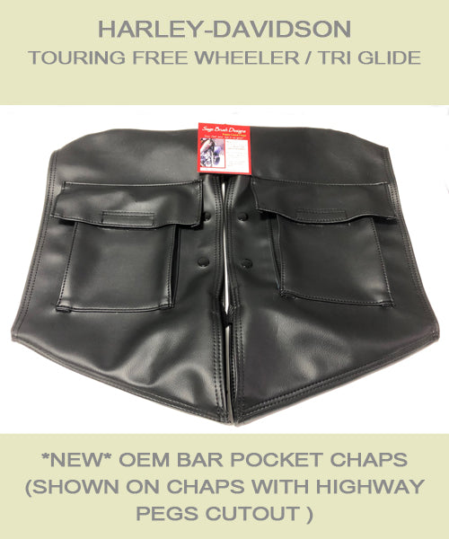 Harley-Davidson Touring Free Wheeler / Tri Glide Soft Lowers with Pockets made for OEM Bar with cutouts for highway pegs