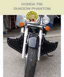 Honda 750 Shadow Phantom Lindy Linbar with black studded engine guard chaps