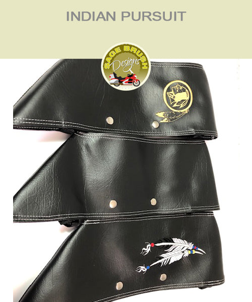 Black engine guard chaps with embroidery for Indian Pursuit