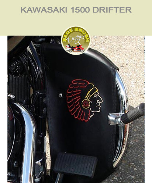 Kawasaki 1500 Drifter black engine guard chaps with Indian Chief logo