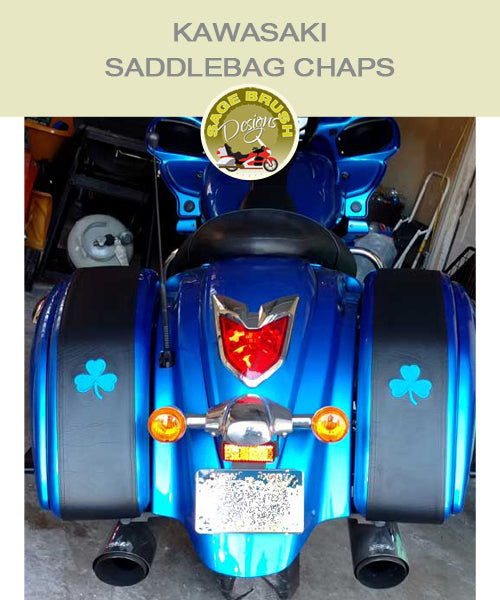 Kawasaki Saddlebag Chaps with embroidered shamrock