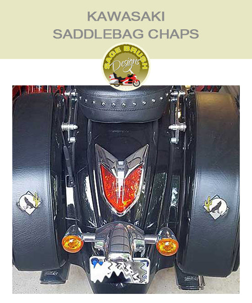 Kawasaki Saddlebag Chaps with embroidered wolf howling