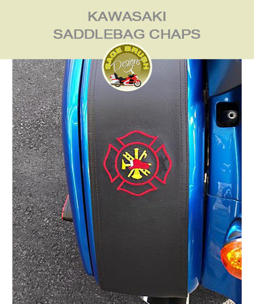 Kawasaki Saddlebag Chaps with full color embroidered firefighter shield