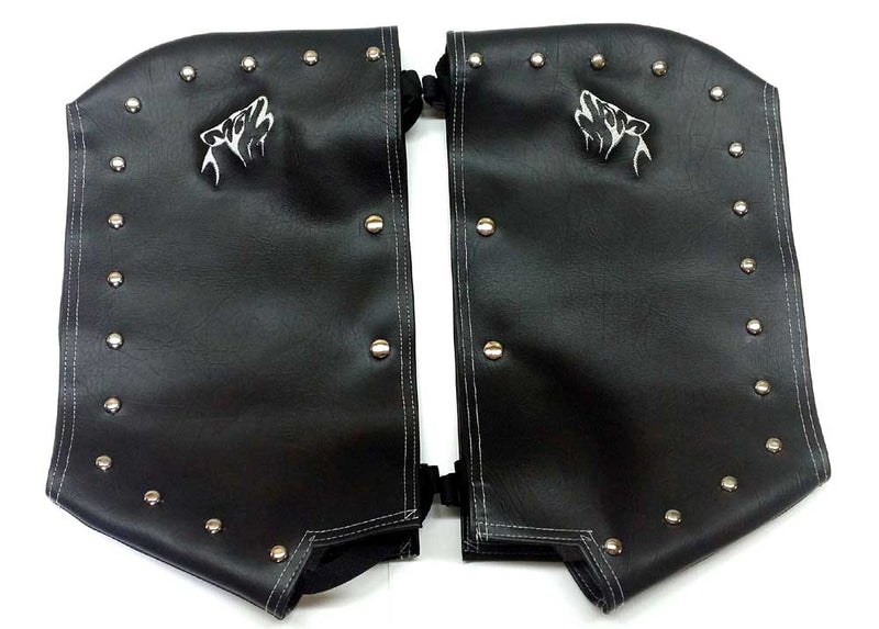 Black Engine Guard Chaps with Studs and Wolf Embroidery